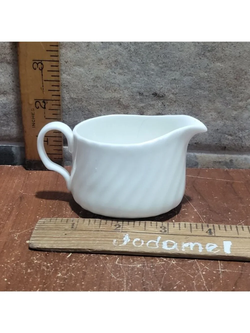 Vintage White Fife Mini Creamer Syrup Pitcher Distinctive Swirl Pattern